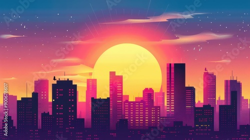 Colorful Sunset Over City Skyline   © Lucija