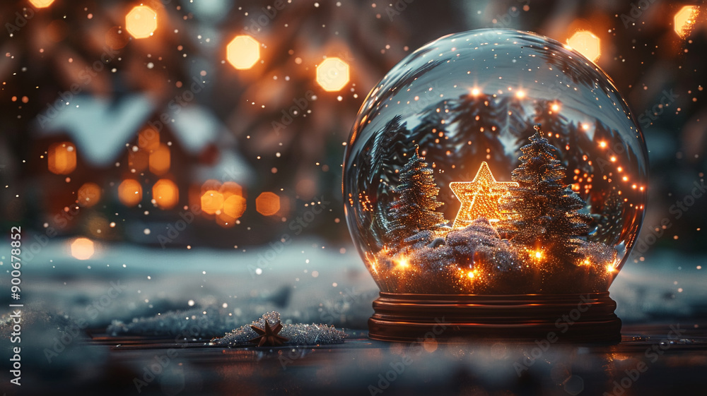 New Year's snow globe with water, close-up New Year's snow globe with water, close-up