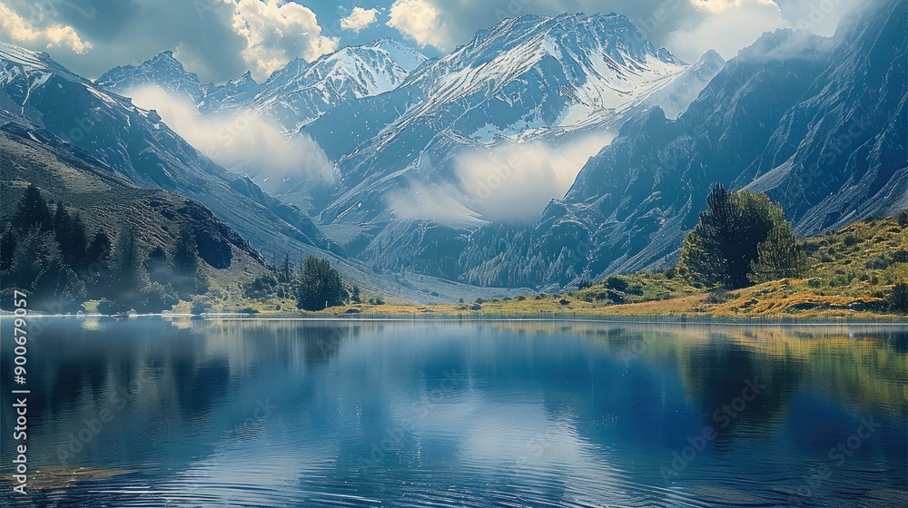 Stunning scenery. mountain, lake. Generative AI. Stunning scenery. mountain, lake. Generative AI.