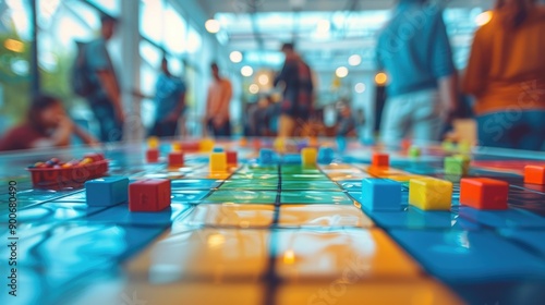 Wallpaper Mural Defocused image of a corporate team building event, with people engaged in various activities, such as playing games or solving puzzles. Generative AI. Torontodigital.ca