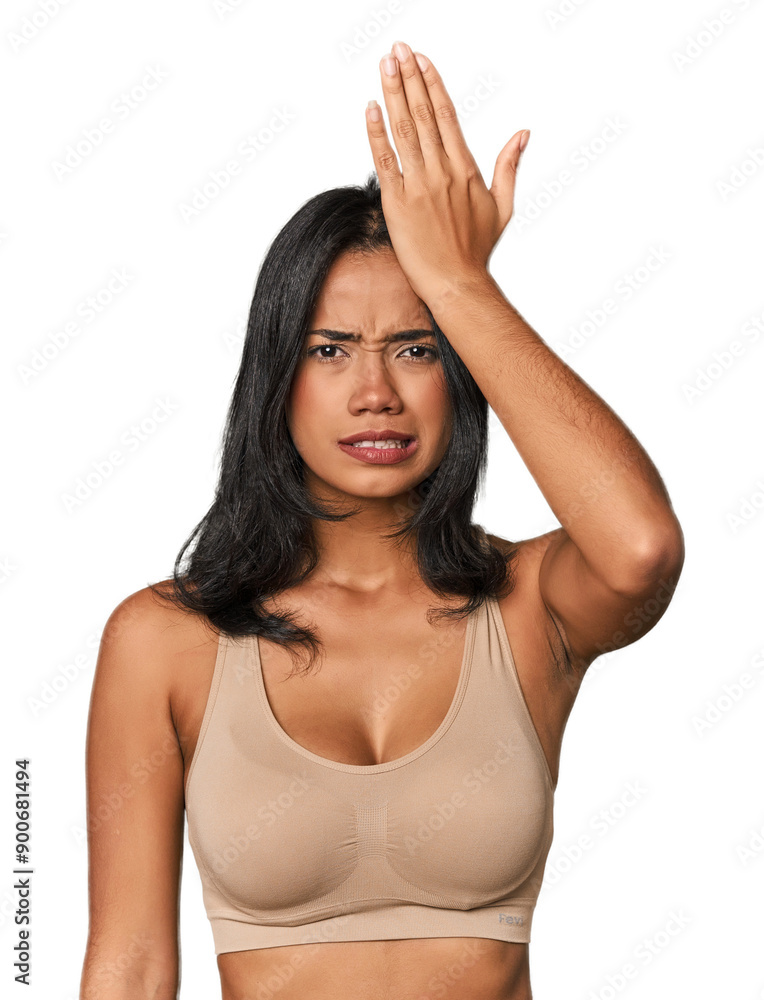 Young Filipino woman in light wear forgetting something, slapping forehead with palm and closing eyes. Young Filipino woman in light wear forgetting something, slapping forehead with palm and closing eyes.
