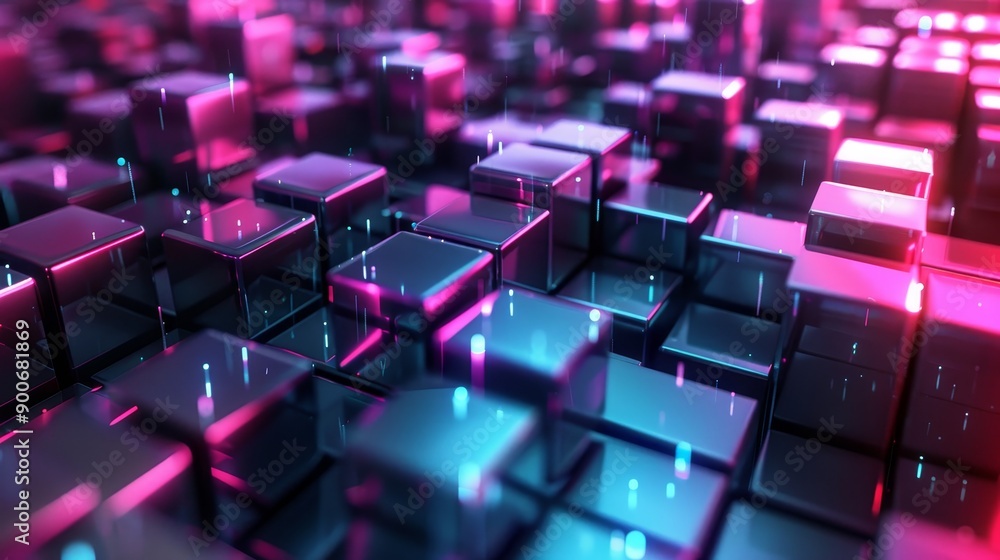 Abstract background of colorful cubes with glowing lights. Abstract background of colorful cubes with glowing lights.
