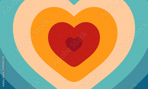 Vintage Striped heart pattern psychedelic concentric colored hearts with cartoon style. Backgrounds, Posters, Banner Samples, Retro Colors from the 1970s 1980s, 70s, 80s, 90s. retro vintage 70s