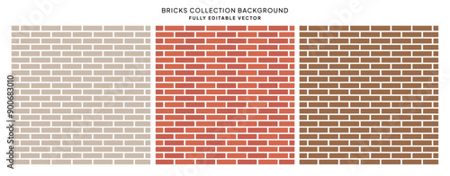 Set of Brick Wall Red, Brown, White Background, Abstract Brick Wall Background