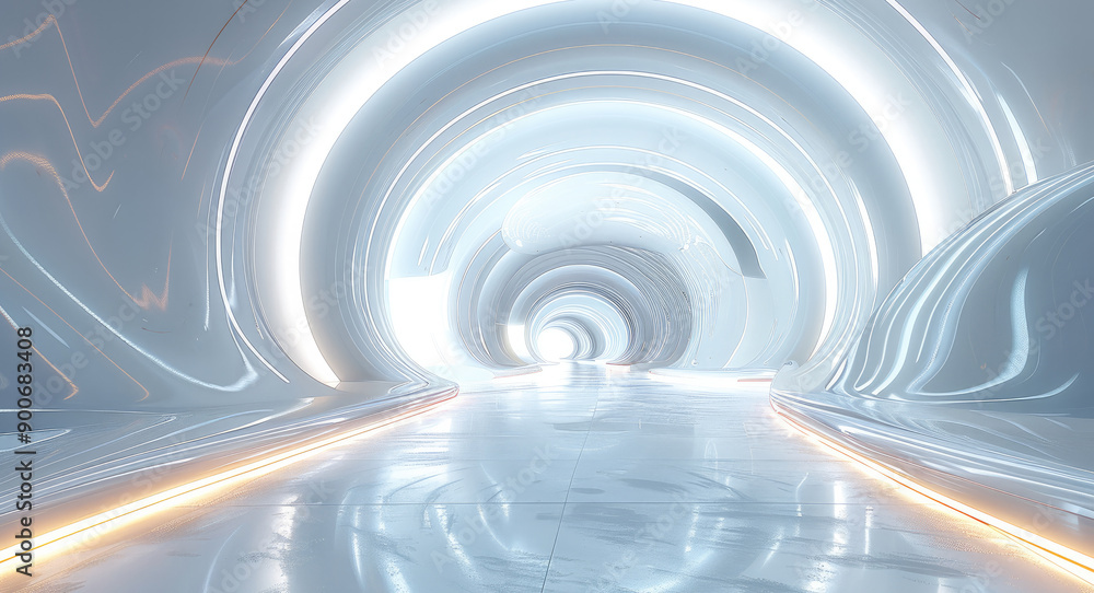 Fototapeta premium Abstract white interior of the future with neon lighting. Generative AI.