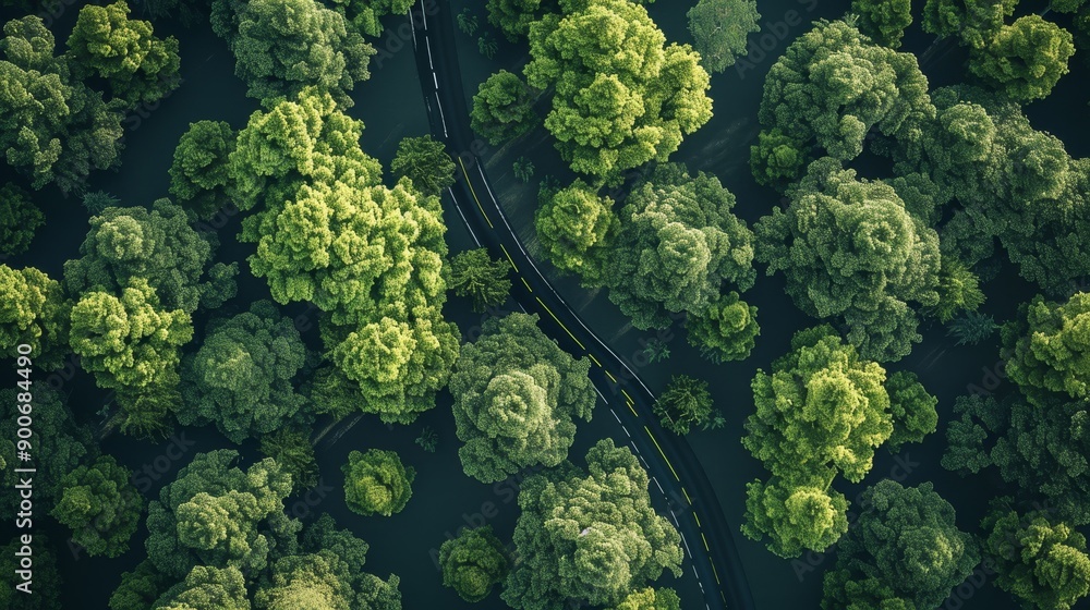 An aerial view of a lush forest with winding paths. The vibrant green foliage creates a stunning natural pattern. An aerial view of a lush forest with winding paths. The vibrant green foliage creates a stunning natural pattern.