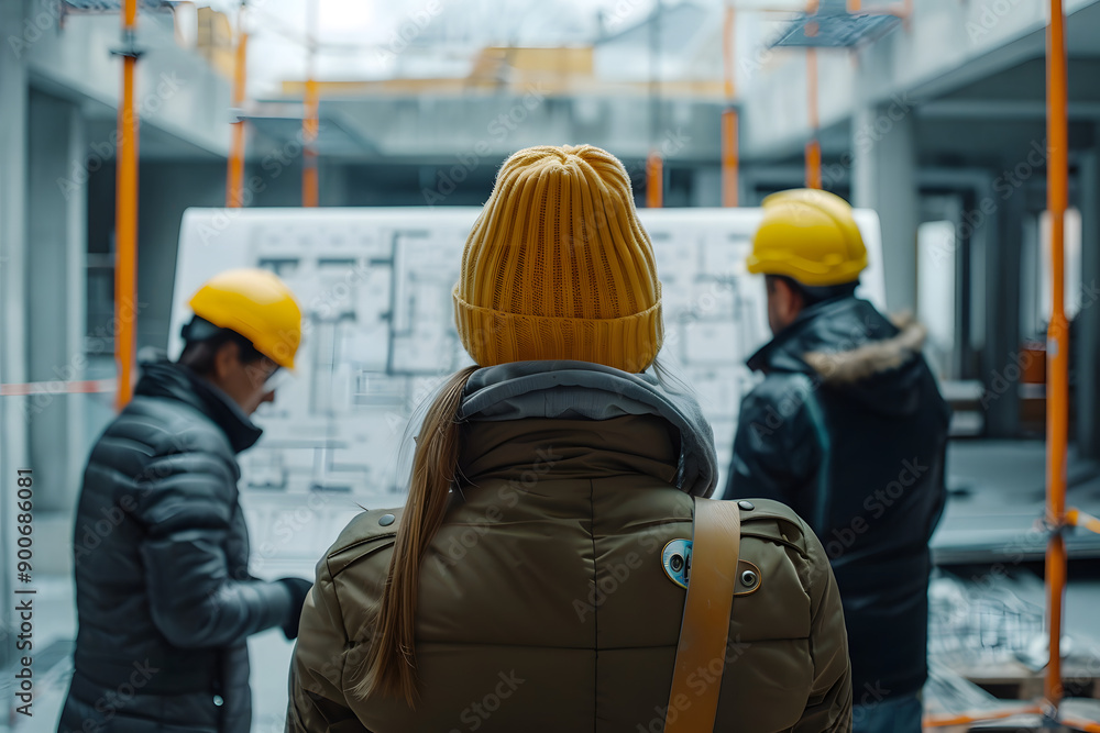 An architect looking at the plans for a new construction and checking that everything is okay An architect looking at the plans for a new construction and checking that everything is okay