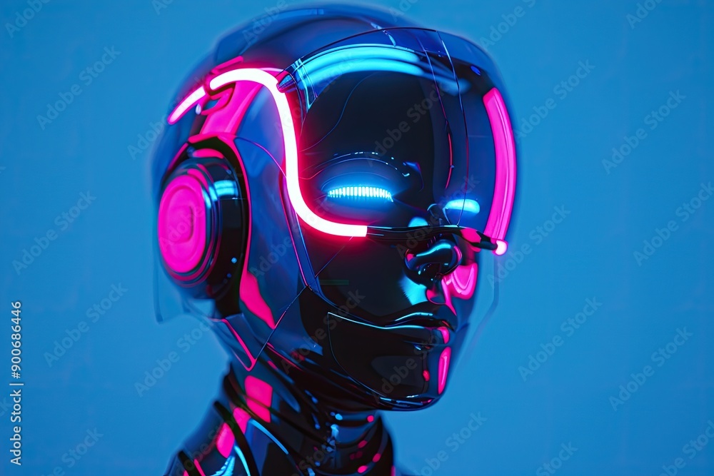 Futuristic robot with neon colored light Futuristic robot with neon colored light