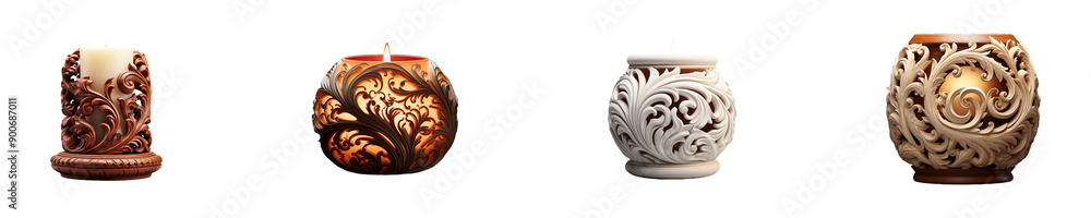 Carved Candle Holder Set isolated on transparent background. Carved Candle Holder Set isolated on transparent background.