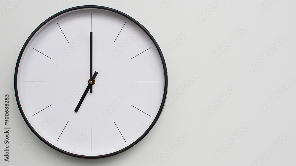 Wall Clock Showing 19.00/07.00 O'Clock on White Wooden Surface - Perfect for Time Management and Scheduling Concepts Wall Clock Showing 19.00/07.00 O'Clock on White Wooden Surface - Perfect for Time Management and Scheduling Concepts