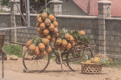 Pineapple loaded bicycle in Mbarara, Uganda photo