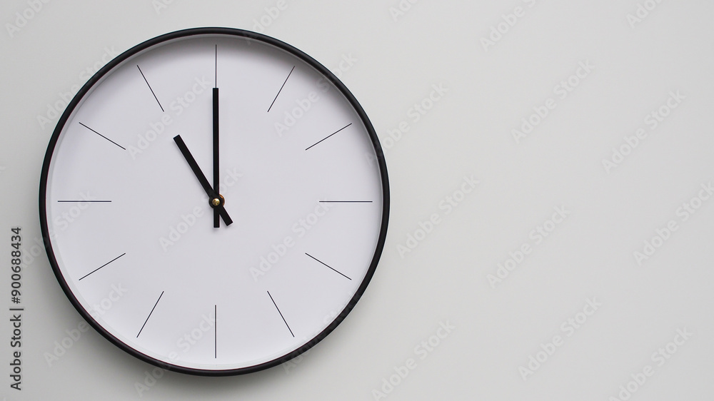 Wall Clock Showing 11.00/23.00 O'Clock on White Wooden Surface - Perfect for Time Management and Scheduling Concepts Wall Clock Showing 11.00/23.00 O'Clock on White Wooden Surface - Perfect for Time Management and Scheduling Concepts