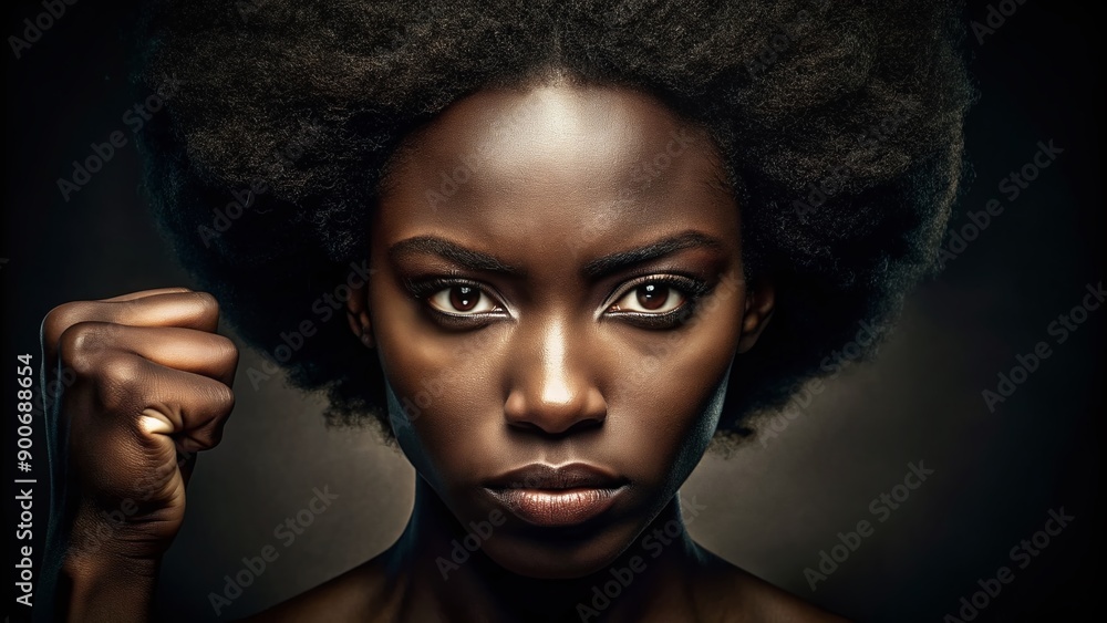 Powerful silhouette of a black woman's face, symbolizing resistance, strength, and defiance against racism and gender-based violence, with a bold, unapologetic gaze. Powerful silhouette of a black woman's face, symbolizing resistance, strength, and defiance against racism and gender-based violence, with a bold, unapologetic gaze.