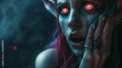A demon with bright red eyes