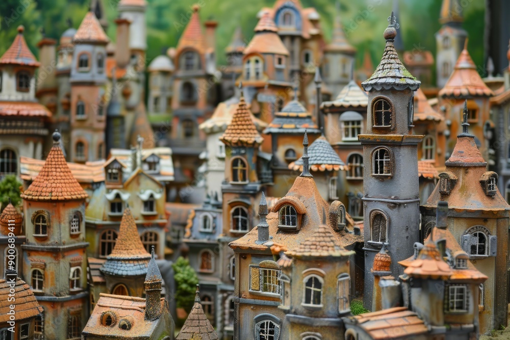 Fototapeta premium Detailed miniature landscape depicting a charming fairy tale village with intricate buildings
