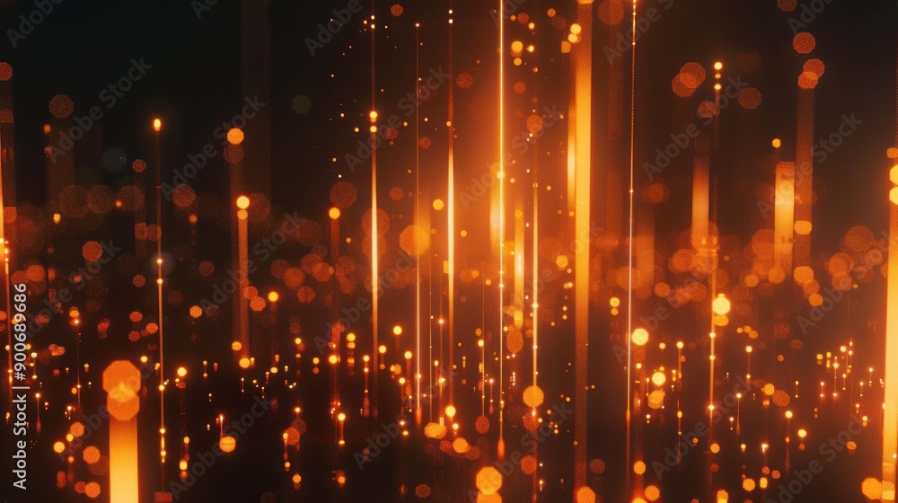 Obraz premium Abstract Background of Orange Glowing Lines and Bokeh Lights