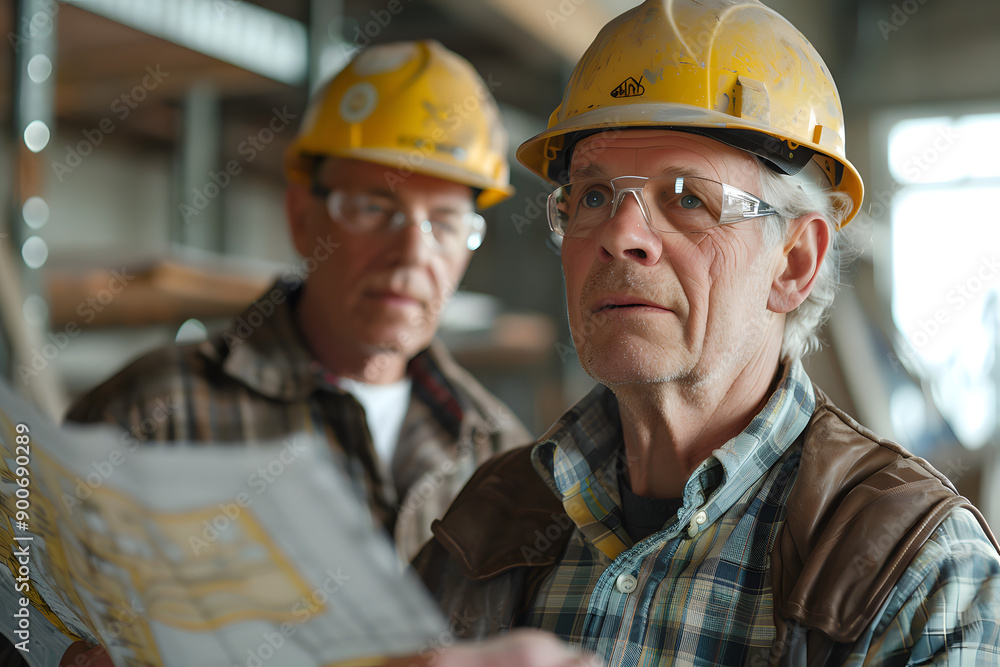 An architect looking at the plans for a new construction and checking that everything is okay An architect looking at the plans for a new construction and checking that everything is okay