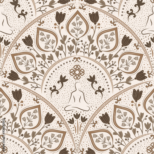 
Meditation and joga seamless pattern with flowers
