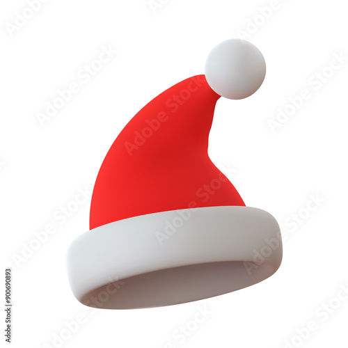 Realistic 3d santa claus hat cartoon style isolated on white background. Merry Christmas and Happy New Year. Vector illustration