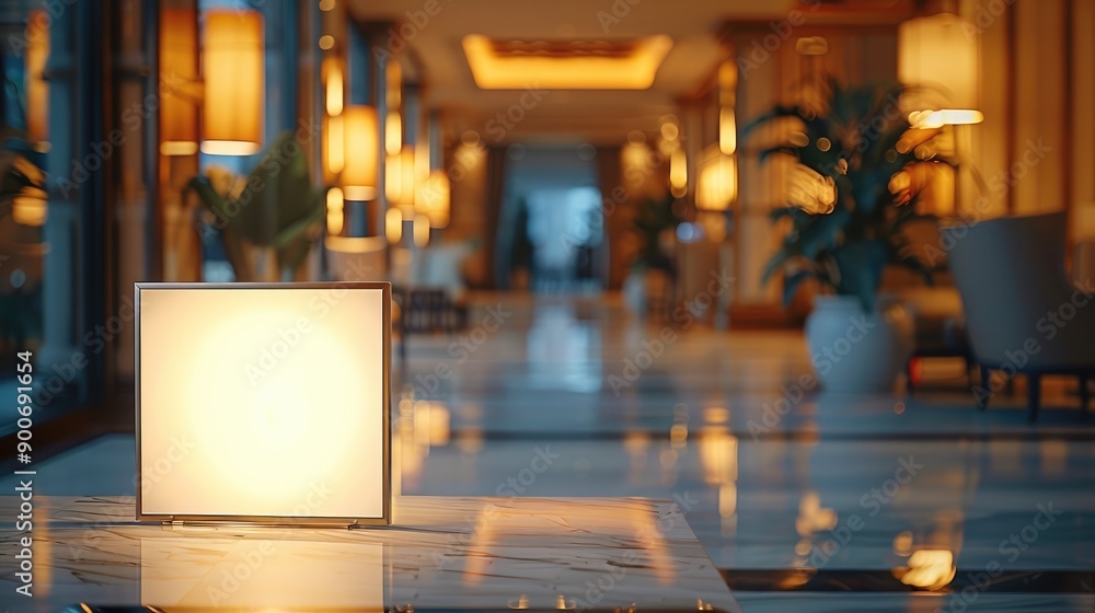 A small empty billboard on the table above the lobby of a luxurious hotel, an empty menu board. Generative AI. A small empty billboard on the table above the lobby of a luxurious hotel, an empty menu board. Generative AI.