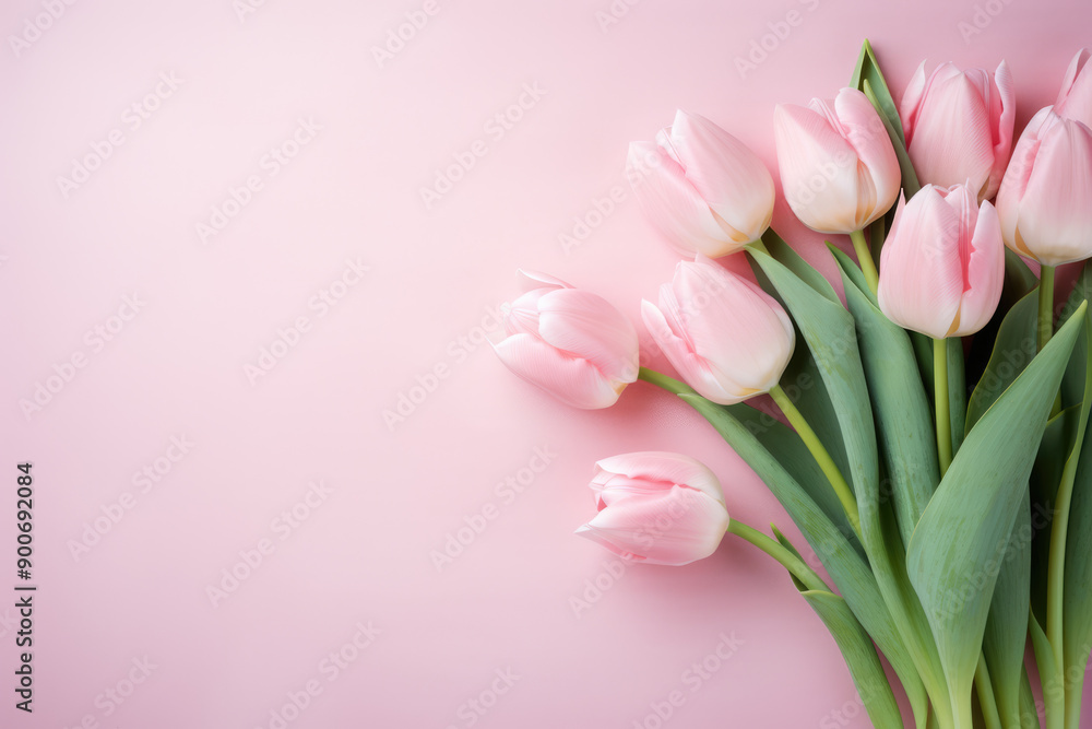 generated illustration of Pink tulip flowers on side of pastel pink background with copy space generated illustration of Pink tulip flowers on side of pastel pink background with copy space