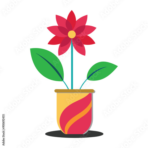 Red Flower in Decorative Vase – Beautiful Floral Plant Illustration
