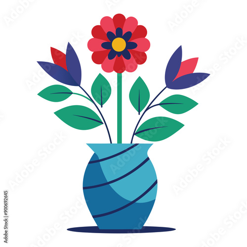 Red Flower in Decorative Vase – Beautiful Floral Plant Illustration