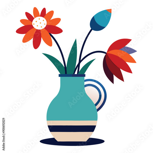 Red Flower in Decorative Vase – Beautiful Floral Plant Illustration