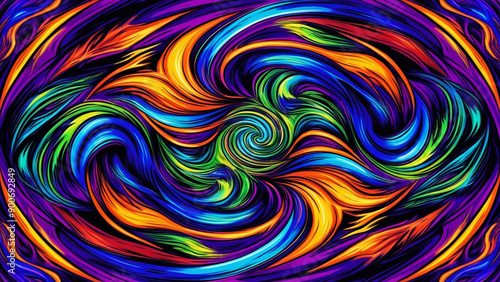 Psychedelic Swirls Vibrant Patterns on Deep Purple