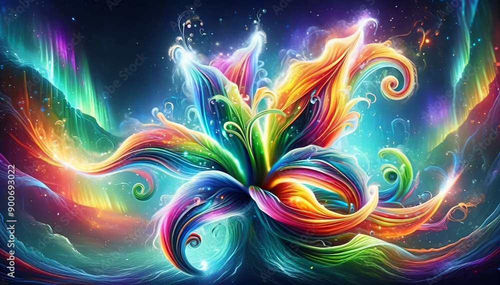 Rainbow lily flower with light aurora wallpaper Rainbow lily flower with light aurora wallpaper