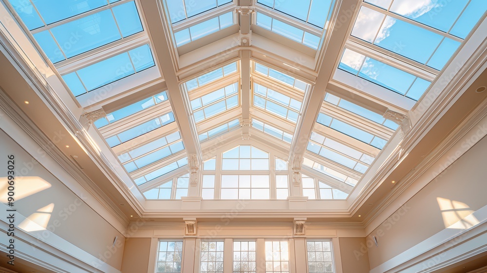 Obraz premium Ceiling with large skylights, flooding the room with natural light and providing a spacious