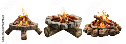 Campfire with burning logs, isolated on transparent background photo