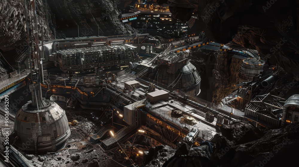 Space colony under construction on an asteroid Space colony under construction on an asteroid