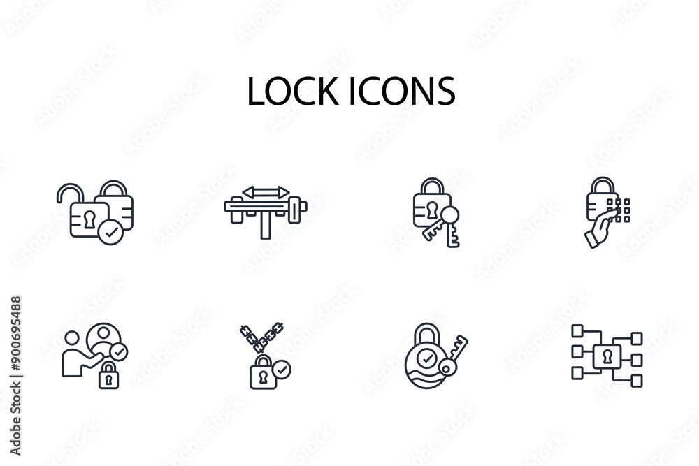 Lock icon set.vector.Editable stroke.linear style sign for use web design,logo.Symbol illustration. Lock icon set.vector.Editable stroke.linear style sign for use web design,logo.Symbol illustration.