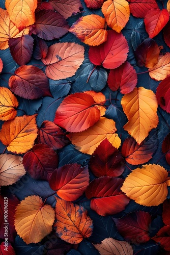 Wallpaper Mural A close up of a pile of autumn leaves on a blue background Torontodigital.ca