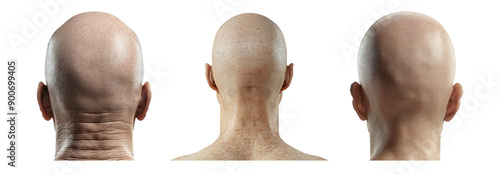 Bald heads from various angles isolated on transparent background photo