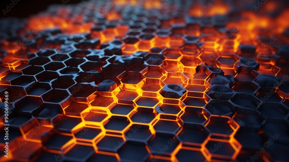 Naklejka premium Vivid orange honeycombs on dramatic graphite background create striking contrast