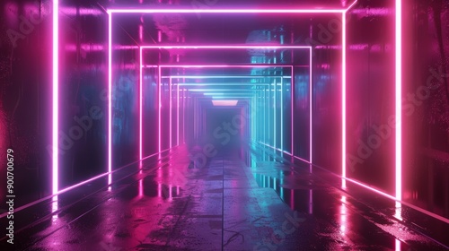 3d render, abstract futuristic neon background with glowing ascending lines. Fantastic wallpaper