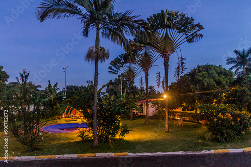 Evening view of a garden in Entebbe, Uganda