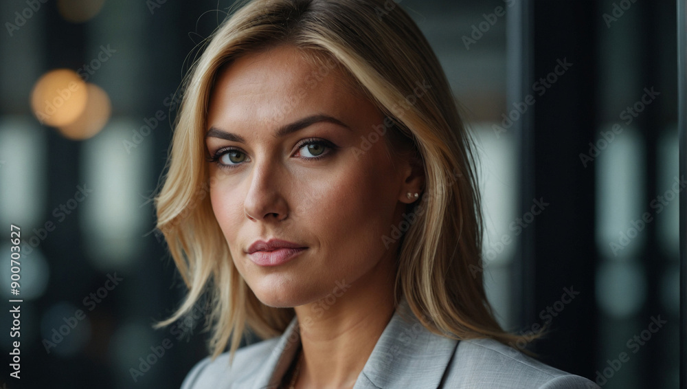 Close-Up Portrait of a Beautiful Businesswoman in a Suit with Empty Background Space Close-Up Portrait of a Beautiful Businesswoman in a Suit with Empty Background Space