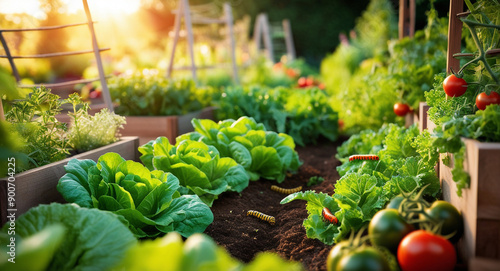 Vegetable Garden Scene with Caterpillars