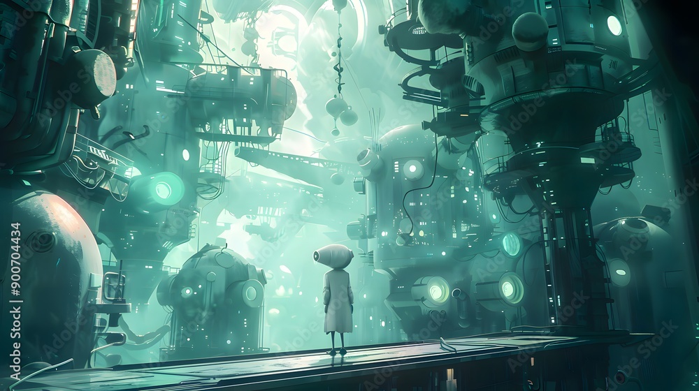 Fototapeta premium A character in a surreal futuristic setting pop surrealism