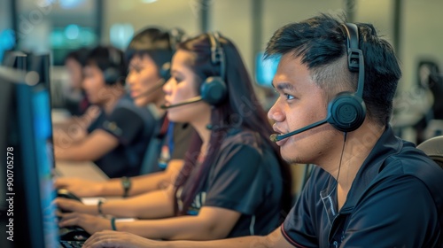 Realistic sideview of male and female callcenter agents in the philippines