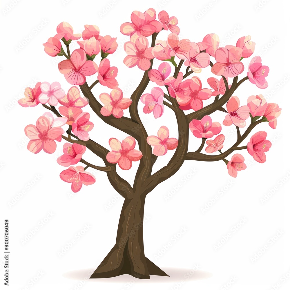 Fototapeta premium Illustration of a Blossom Tree with Pink Flowers