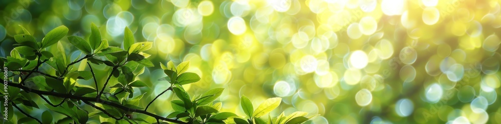Golden and green bokeh with sunlight and leaves, creating a vibrant and tranquil nature background. Generative ai Golden and green bokeh with sunlight and leaves, creating a vibrant and tranquil nature background. Generative ai
