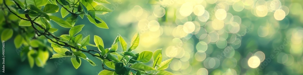 Golden and green bokeh with sunlight and leaves, creating a vibrant and tranquil nature background. Generative ai Golden and green bokeh with sunlight and leaves, creating a vibrant and tranquil nature background. Generative ai