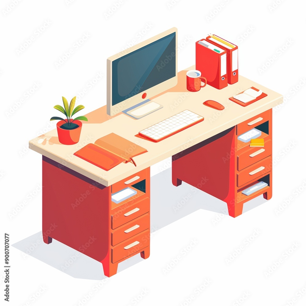 Modern Desk Setup with Plant and Computer Modern Desk Setup with Plant and Computer