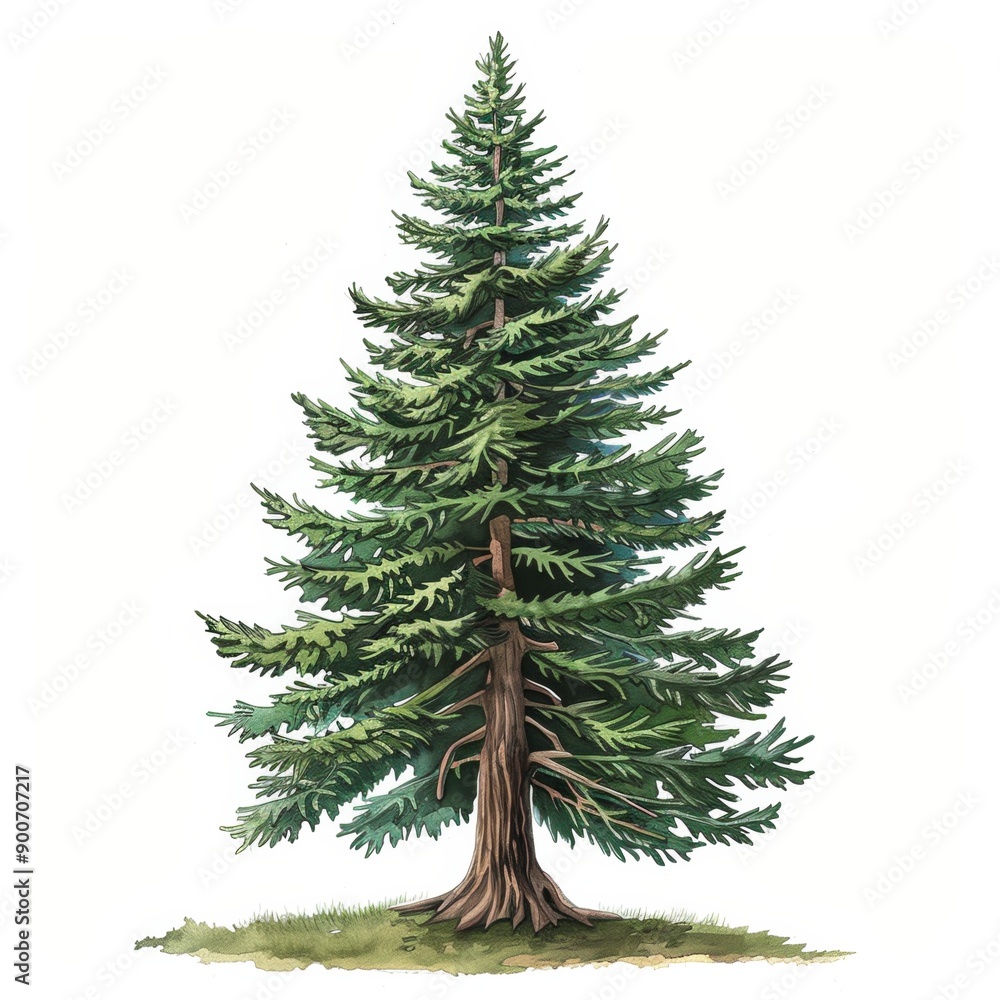 Fototapeta premium Realistic Illustration of a Pine Tree on White Background