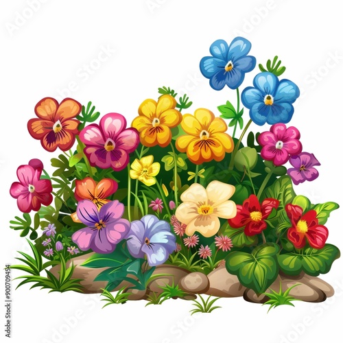 Vibrant Cartoon Flower Garden with Diverse Colors