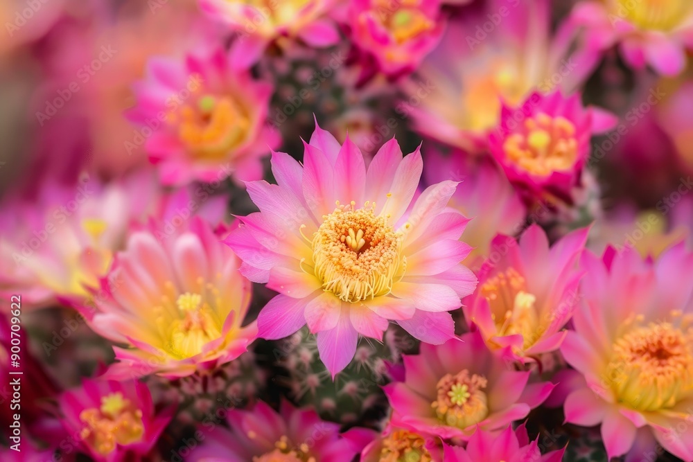 Bright pink cactus flowers against a soft background, showcasing nature's beauty Bright pink cactus flowers against a soft background, showcasing nature's beauty